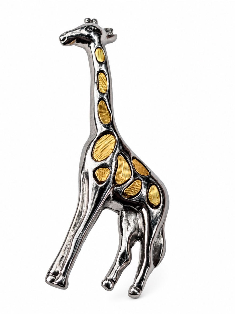 Vintage Liz Claiborne LC Giraffe Brooch Silver Gold Tone Figural Safari Pin
